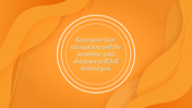 A bright orange design featuring soft wave patterns and an inspirational quote within circular frames.