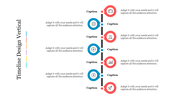 Vertical timeline with seven colorful circular icons in alternating red and blue, with connecting lines between them.