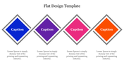 Four colorful diamond shapes in blue, purple, pink, and orange with captions beneath, set against a white background.