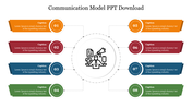 Visual representation of a communication model template, featuring labeled segments and a central icon with placeholder text.