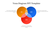 Venn diagram PowerPoint template with three overlapping circles labeled 01, 02, and 03 with placeholder text.