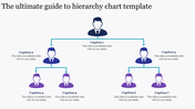 Hierarchy chart template with blue and purple icons depicting organizational structure and leadership levels.
