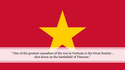Red background with a yellow star and a quote about the Vietnam War for a presentation.