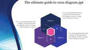 Venn diagram slide featuring overlapping hexagonal shapes in blue, purple, and pink with captions and numbered sections.