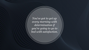 Circular quote graphic with motivational text, placed over a modern dark background with flowing lines.