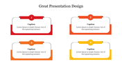 Clean design with four colorful rounded boxes in a two-by-two layout, each labeled with a number and sample placeholder text.