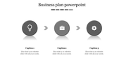 Minimalist business strategy timeline with three gray icons representing key stages in a structured process flow.