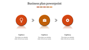 Three step process slide with orange circles and gray directional arrows, on a white background.