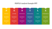Colorful PESTLE analysis template with each section labeled for different business factors with placeholder text.