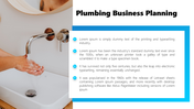 Plumbing slide with a person washing hands under a modern faucet, and a text box framed with blue border.
