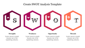 SWOT analysis slide using flat graphics and icons to visually separate Strengths, Weaknesses, Opportunities, and Threats.