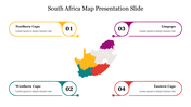 Color coded map of South Africa highlighting provinces Northern Cape, Limpopo, Western Cape, and Eastern Cape with captions.