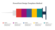 Colorful syringe design with segments in red, purple, blue, yellow, and green, each labeled with captions below.