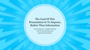 Vibrant blue background slide with rays radiating from a central point and a motivational statement.