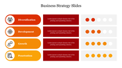 A pyramid PPT slide with four colored steps, each representing key business concepts with icons and placeholder text.