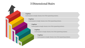 Colorful 3D staircase design with ascending green, teal, purple, yellow, and red steps paired with arrows on the left.