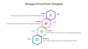 Vertical hexagon infographic with four steps labeled Business, Target, Growth, and Profit, each with icons and numbers.