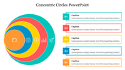 Slide featuring a colorful concentric circle with icons and captions, illustrating a concept visually.