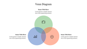 Venn diagram with three intersecting circles in soft green, blue, and peach, each containing icons and captions.