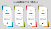 Infographic slide with four numbered sections, each containing a title, description, and unique icon.