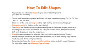 How to edit shapes in a presentation, including steps to ungroup, change color, resize and group elements in white backdrop.