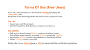 Terms of use for free users, outlining rights and restrictions for customizing and using SlideEgg templates in white theme.