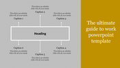 Rectangular central heading with six caption placeholders arranged symmetrically around it in a grey background.
