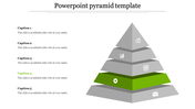3D pyramid template with four gray layers and one green section, showcasing a settings gear icon.