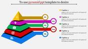 Pyramid PowerPoint template with colorful segments representing different stages, each accompanied by a caption.