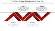 Zigzag red ribbon like layout with four captions placed alternately above and below, on a white background.