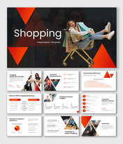 Modern shopping template featuring consumer behavior insights, trends, customer journey, and retail analytics slides.