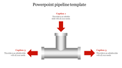 Pipeline template featuring a silver T junction and three red arrows marking directions for captions.