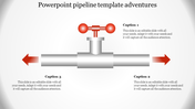 Illustration of a metallic pipeline with a red valve at the center, featuring directional arrows and three labeled sections.