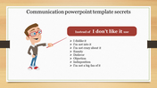 Slide featuring a character illustration pointing at a text block in red and black, set on a light beige background.