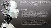 Futuristic analysis template featuring a robotic head design with detailed wiring, alongside captions and text.
