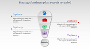 Business slide with a funnel graphic with four sections in blue, red, green, and purple captions connected by dotted lines.