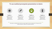 Medical themed layout featuring four circular icons evenly spaced on a light beige backdrop with a green border.