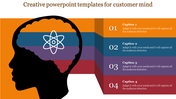 Creative PPT template featuring a brain with colorful layers representing different aspects of customer mind with captions.