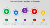Business themed infographic with interconnected gears in green, blue, purple, red, and yellow, paired with captions areas.