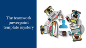 Teamwork slide shows individuals working around computers and sharing ideas, with a central figure symbolizing collaboration.