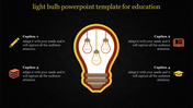Educational-themed slide featuring a central light bulb with hanging bulbs and four captions areas. 