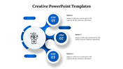 Creative PowerPoint template with steps and light bulb icon in the center with placeholder text.