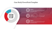 Case study PowerPoint template features a circular chart and three sections with captions.