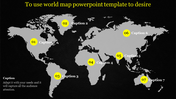 Gray world map against a black background, with seven yellow numbered markers highlighting different locations.