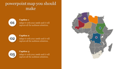 Africa map PowerPoint slide with colored regions and numbered sections for captions.