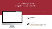 Slide with a red header, featuring computer monitor illustration, and two captions with progress bars below.
