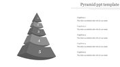 Five-segment gray pyramid with a 3D effect, numbered from top to bottom, with  captions aligned areas on the side.