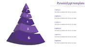 Purple 3D pyramid template with six numbered levels and captions for each layer.