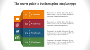 3D infographic with an orange, red, blue, and green stacked design, showcasing business goals and descriptions.