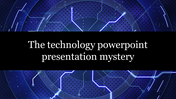 Abstract technology themed PowerPoint slide with glowing circuits and a dark background.